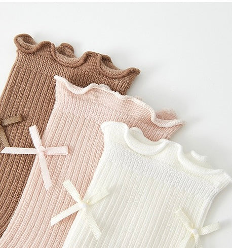 Girls' Combed Cotton Blend Ribbon Bow Ruffle Crew Socks (3-Pack)