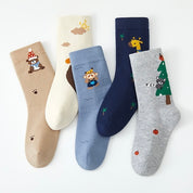 Kids' Combed Cotton Blend Cute Animal Crew Socks (5-Pack)