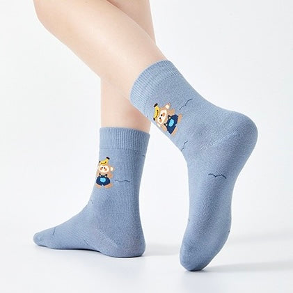 Kids' Combed Cotton Blend Cute Animal Crew Socks (5-Pack)