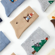 Kids' Combed Cotton Blend Cute Animal Crew Socks (5-Pack)