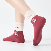 Girls' Combed Cotton Blend Cute Bear, Hearts & Bows Crew Socks (5-Pack)
