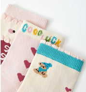 Girls' Combed Cotton Blend Cute Bear, Hearts & Bows Crew Socks (5-Pack)