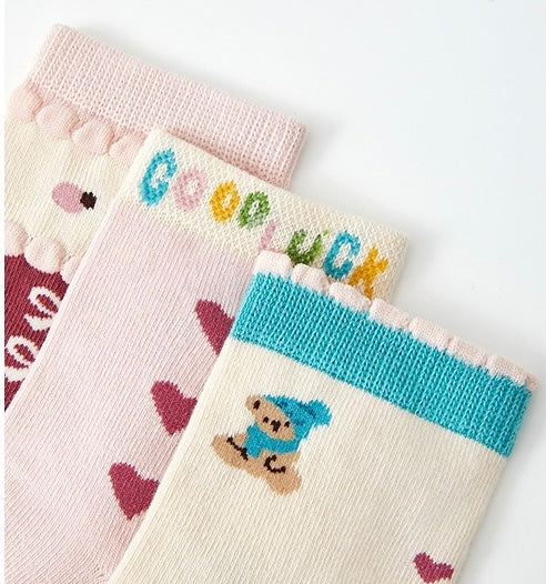 Girls' Combed Cotton Blend Cute Bear, Hearts & Bows Crew Socks (5-Pack)