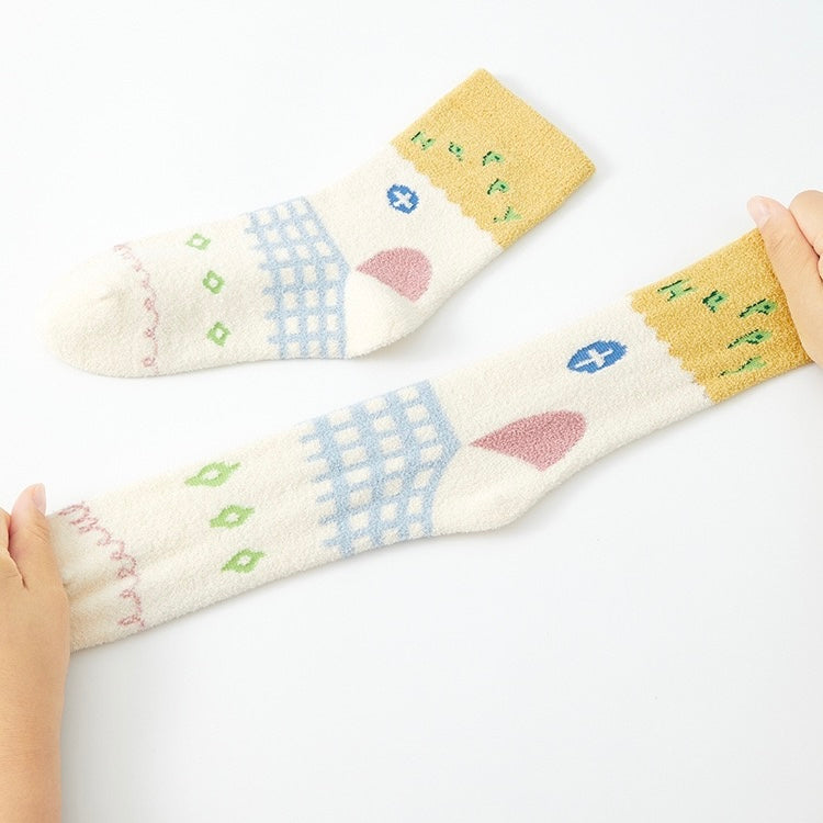 Kids' Ultra-Soft Fuzzy Fleece Fairytale Bunny Slipper & Sleeping Crew Socks (5-Pack)