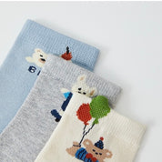 Kids' Combed Cotton Blend Cute Playful Bear Crew Socks (5-Pack)