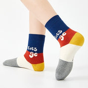 Kids' Fully Cushioned Terry Retro Sporty Puppy & Stripe Warm Crew Socks (5-Pack)