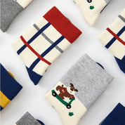 Kids' Fully Cushioned Terry Retro Sporty Puppy & Stripe Warm Crew Socks (5-Pack)