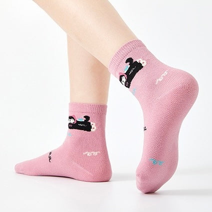 Girls' Combed Cotton Blend Cute Kitten & Bunny Crew Socks (5-Pack)