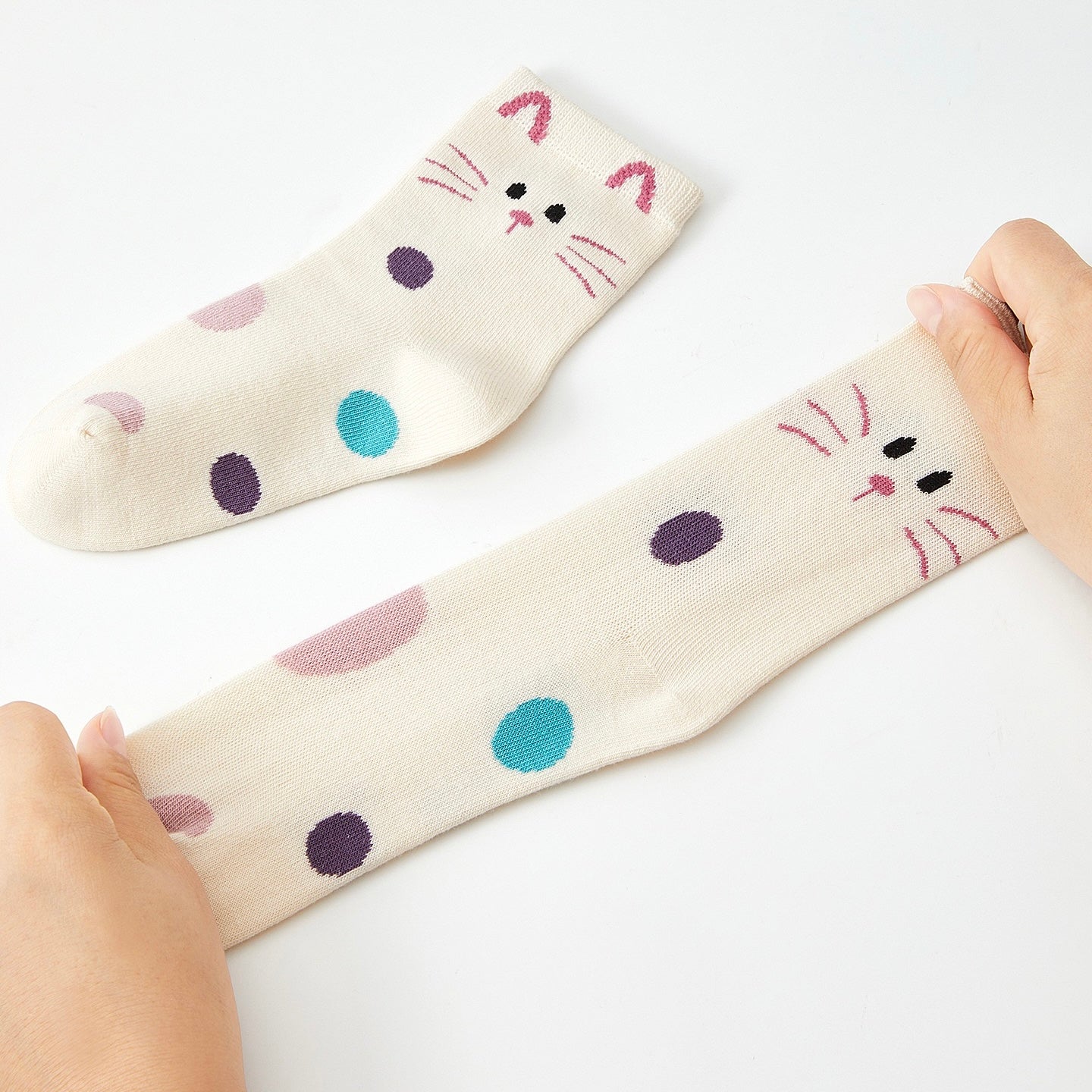 Girls' Combed Cotton Blend Cute Kitten & Bunny Crew Socks (5-Pack)