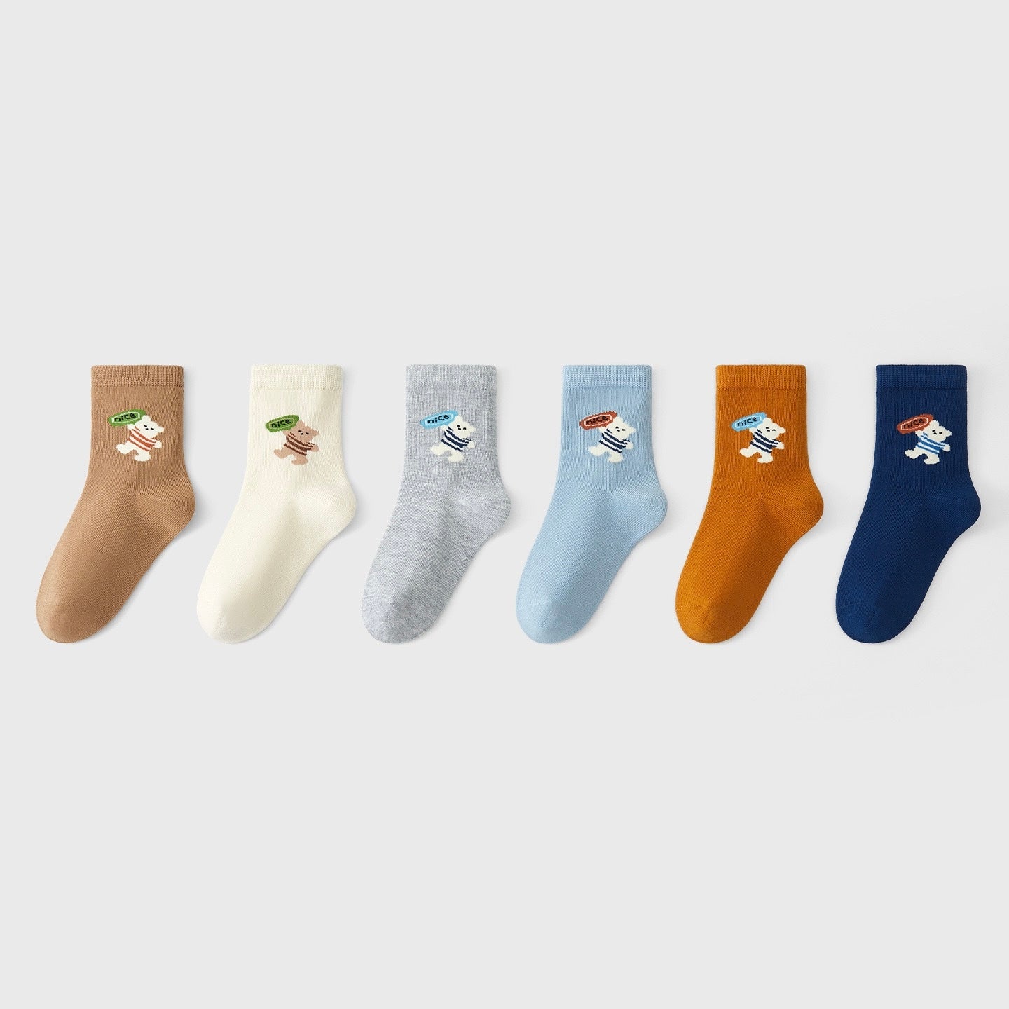 Kids' Combed Cotton Blend "Nice" Bear Crew Socks (6-Pack)