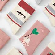 Kids' Fully Cushioned Terry Inner Cute Apple & Bunny Warm Crew Socks (5-Pack)