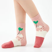 Kids' Fully Cushioned Terry Inner Cute Apple & Bunny Warm Crew Socks (5-Pack)