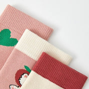 Kids' Fully Cushioned Terry Inner Cute Apple & Bunny Warm Crew Socks (5-Pack)