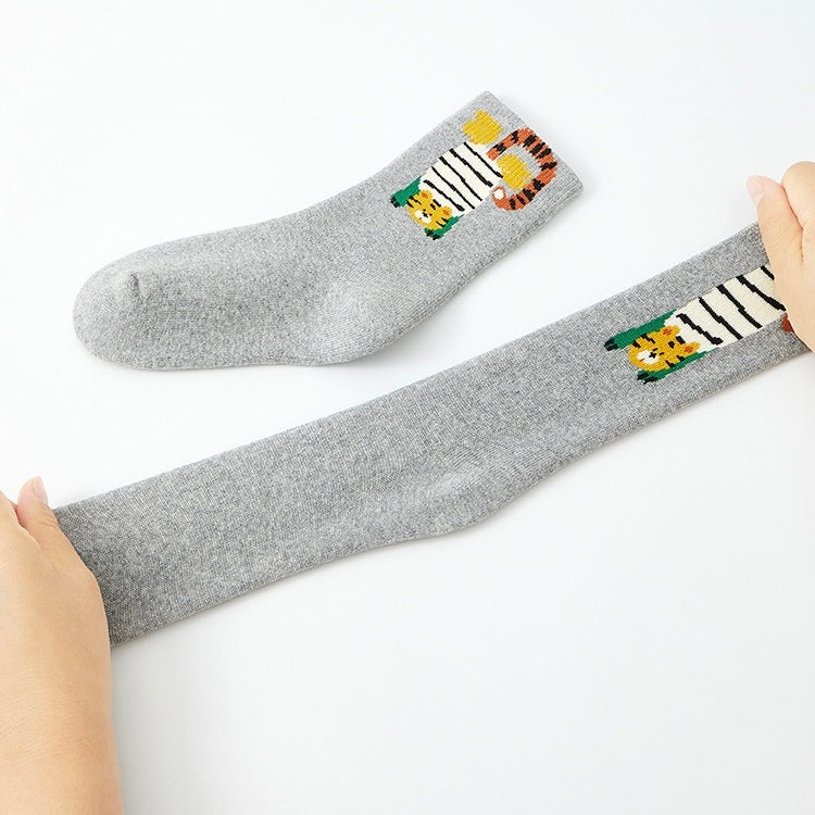 Kids' Fully Cushioned Terry Upside-Down Safari Animals Warm Crew Socks (5-Pack)