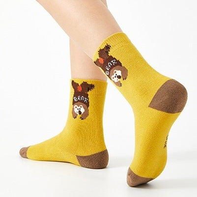 Kids' Fully Cushioned Terry Upside-Down Safari Animals Warm Crew Socks (5-Pack)