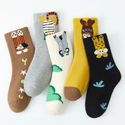 Kids' Fully Cushioned Terry Upside-Down Safari Animals Warm Crew Socks (5-Pack)