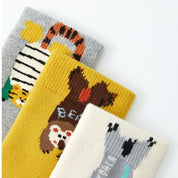 Kids' Fully Cushioned Terry Upside-Down Safari Animals Warm Crew Socks (5-Pack)