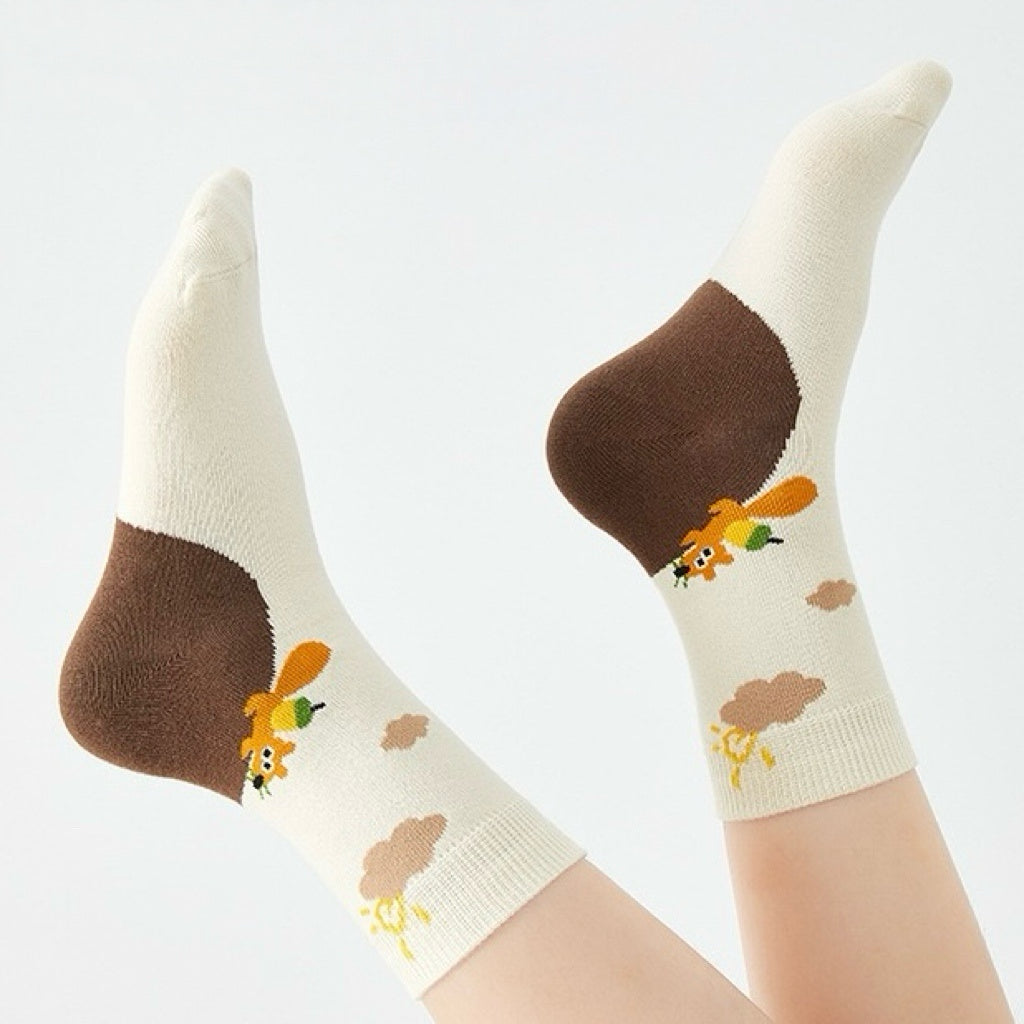 Kids' Combed Cotton Blend Cute Animal Crew Socks (5-Pack)