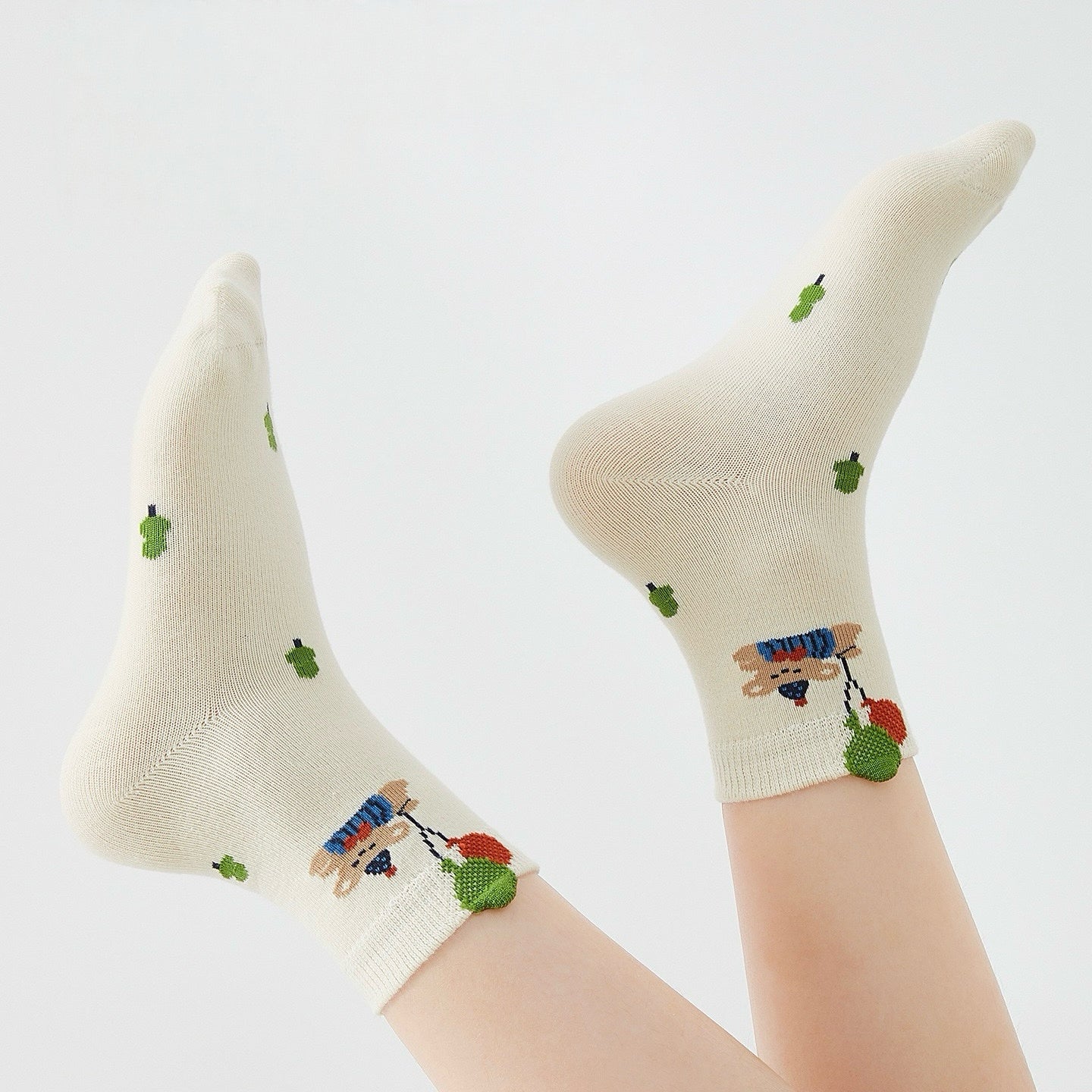 Kids' Combed Cotton Blend Cute Playful Bear Crew Socks (5-Pack)