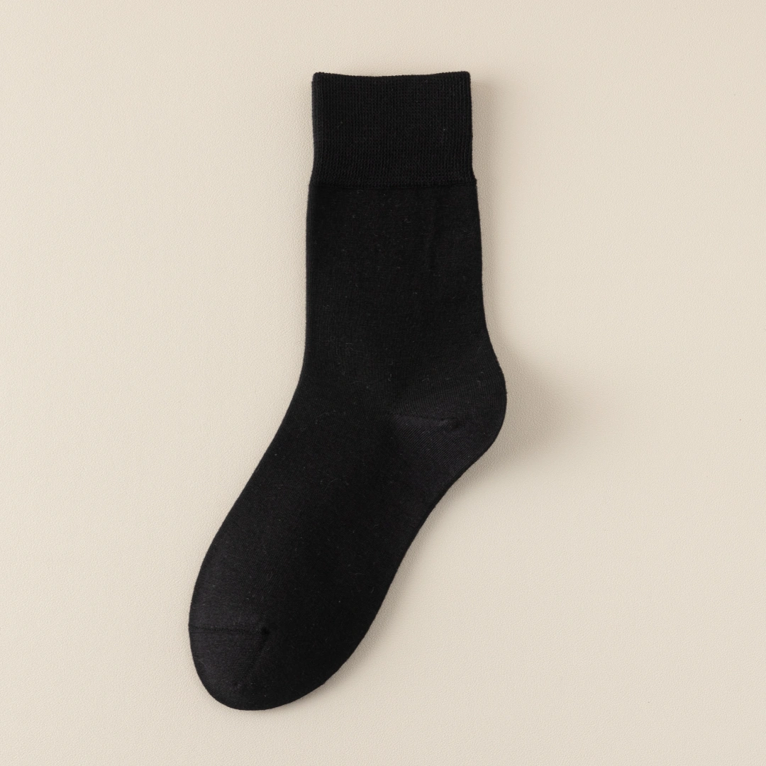 Men's Dual-Layer Cotton Exterior & Merino Wool Lined Ribbed Crew Socks