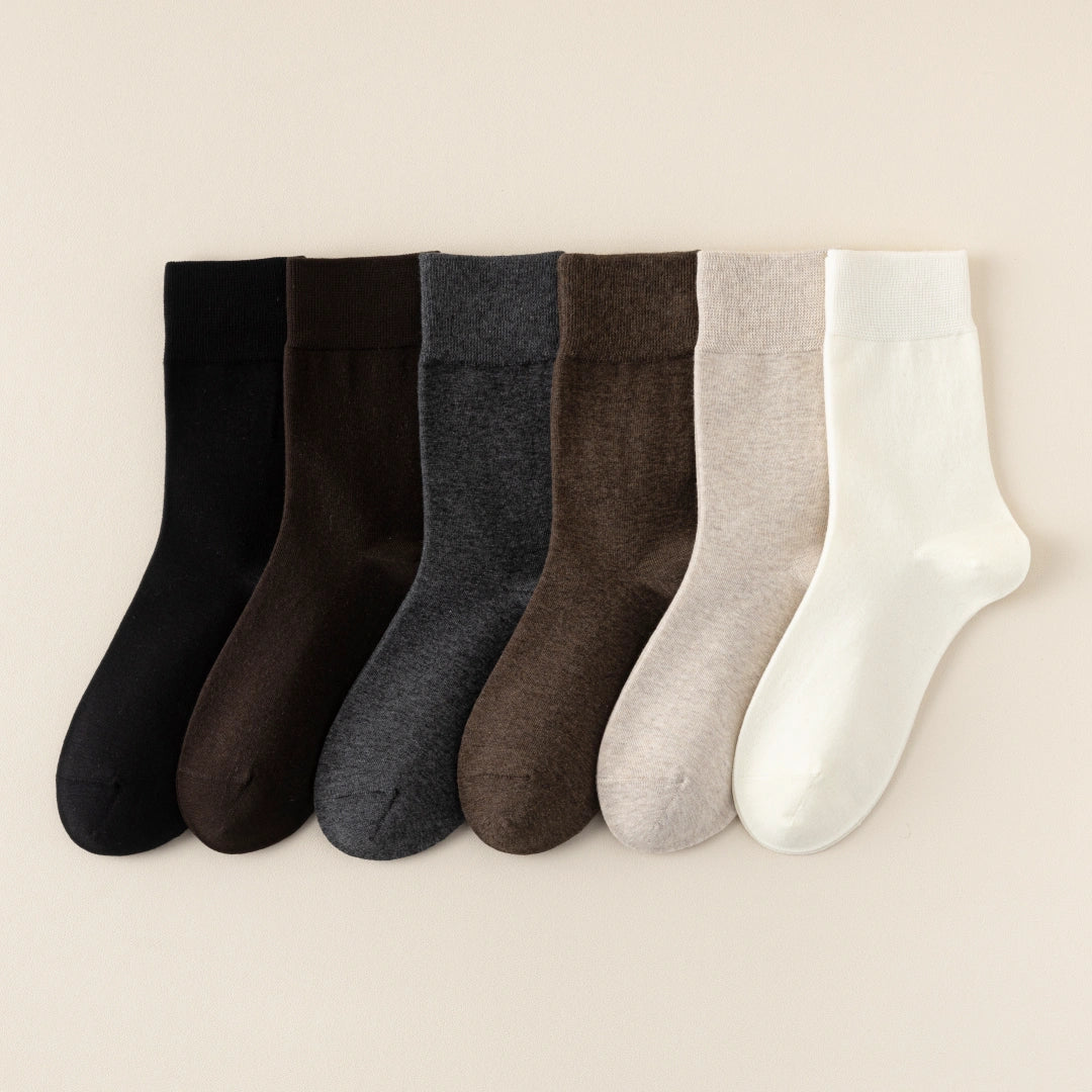 Men's Dual-Layer Cotton Exterior & Merino Wool Lined Ribbed Crew Socks