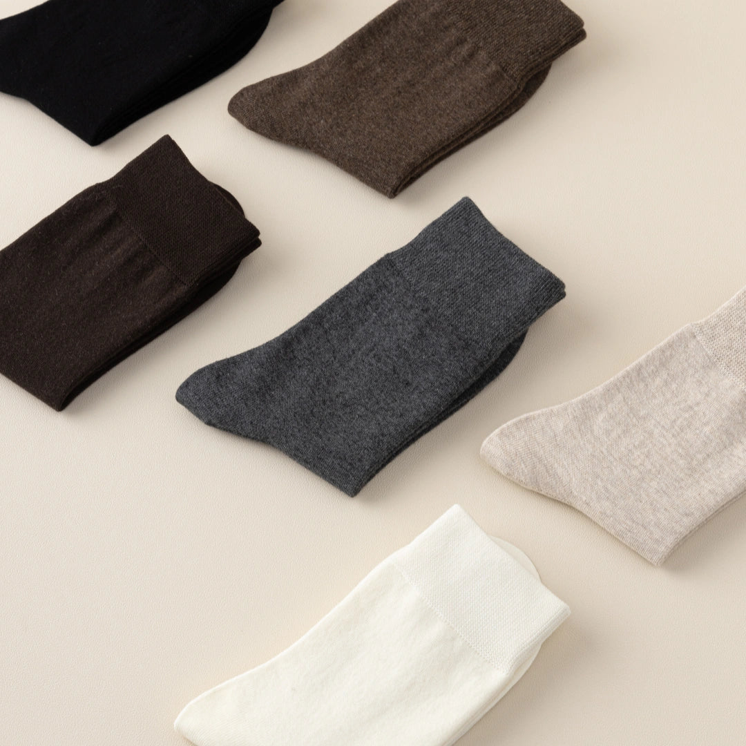 Men's Dual-Layer Cotton Exterior & Merino Wool Lined Ribbed Crew Socks