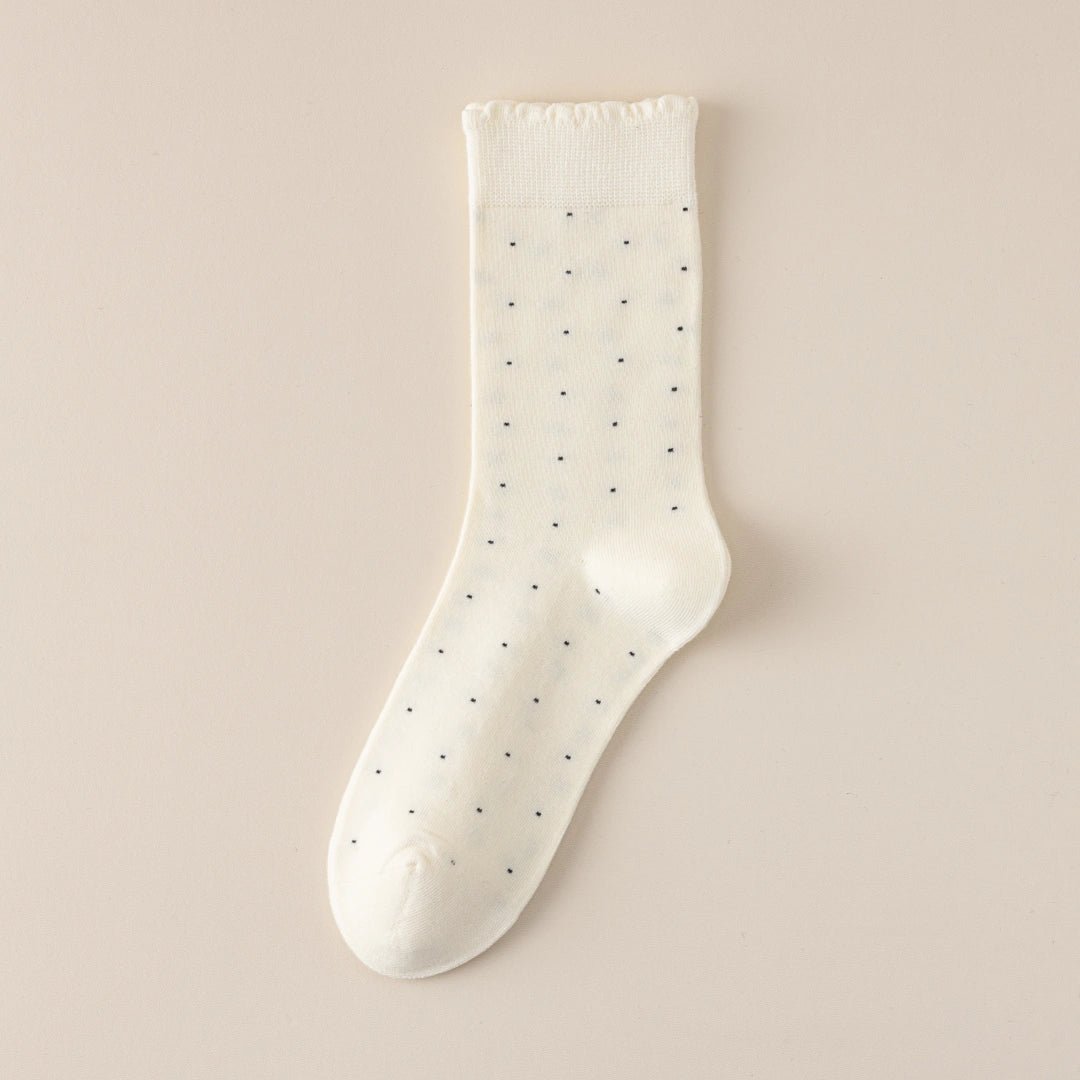 Women's 98% Premium Cotton Pin-Dot Scallop-Trim Crew Socks