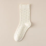 Women's 98% Premium Cotton Pin-Dot Scallop-Trim Crew Socks