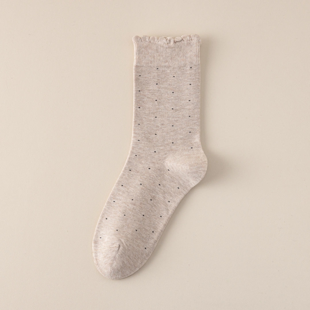 Women's 98% Premium Cotton Pin-Dot Scallop-Trim Crew Socks