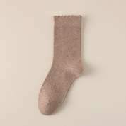 Women's 98% Premium Cotton Pin-Dot Scallop-Trim Crew Socks