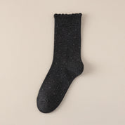 Women's 98% Premium Cotton Pin-Dot Scallop-Trim Crew Socks