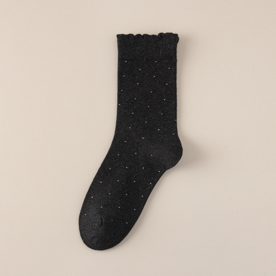 Women's 98% Premium Cotton Pin-Dot Scallop-Trim Crew Socks