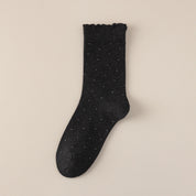 Women's 98% Premium Cotton Pin-Dot Scallop-Trim Crew Socks