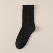 Women's 98% Premium Cotton Pin-Dot Scallop-Trim Crew Socks