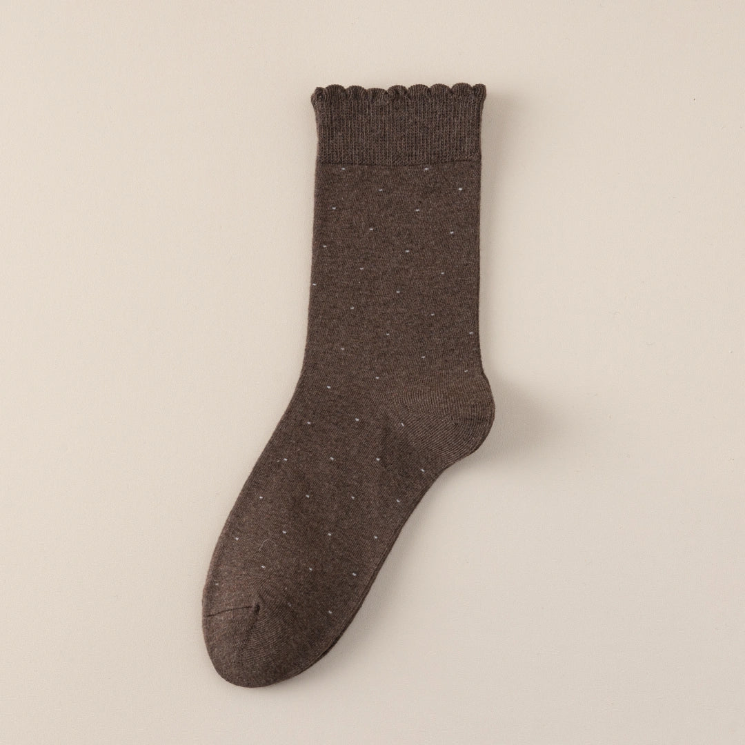 Women's 98% Premium Cotton Pin-Dot Scallop-Trim Crew Socks