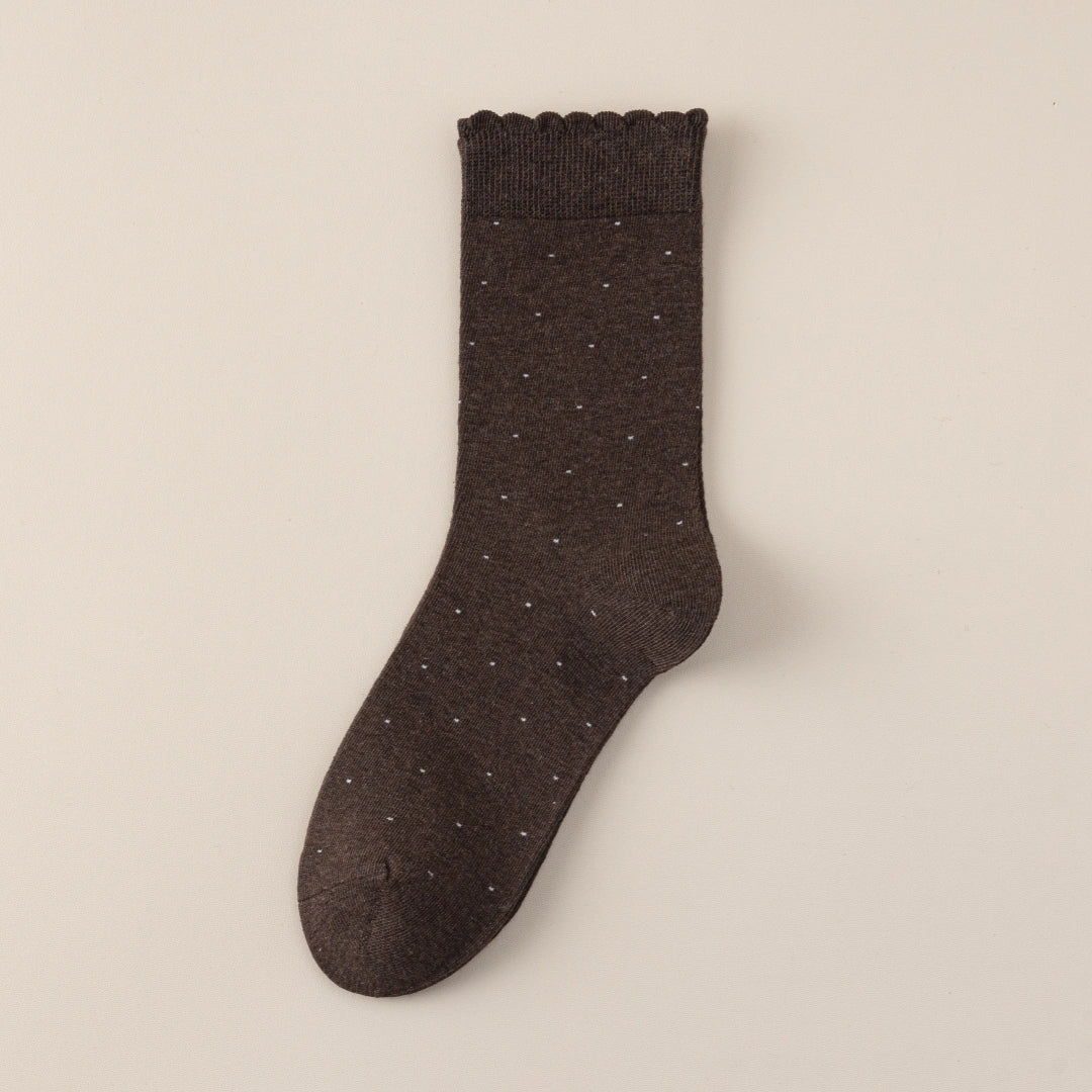 Women's 98% Premium Cotton Pin-Dot Scallop-Trim Crew Socks