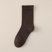 Women's 98% Premium Cotton Pin-Dot Scallop-Trim Crew Socks