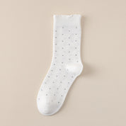 Women's 98% Premium Cotton Pin-Dot Scallop-Trim Crew Socks