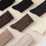 Women's 98% Premium Cotton Pin-Dot Scallop-Trim Crew Socks