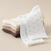 Women's 98% Premium Cotton Pin-Dot Scallop-Trim Crew Socks