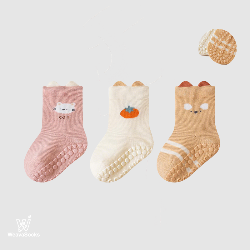 Babies' Non-Slip Ribbed Crew Socks-3 Pack
