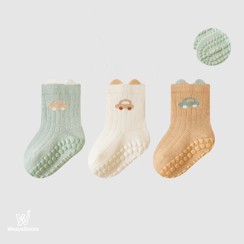 Babies' Non-Slip Ribbed Crew Socks-3 Pack