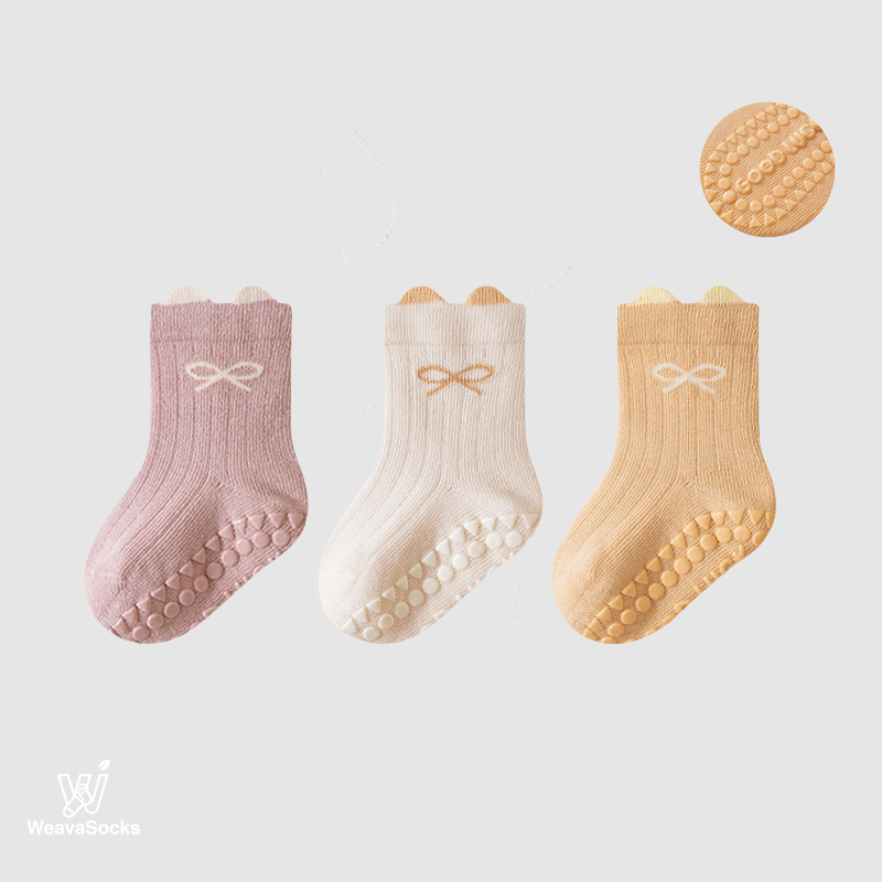 Babies' Non-Slip Ribbed Crew Socks-3 Pack