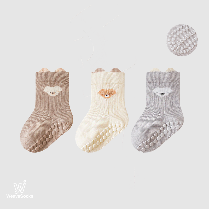 Babies' Non-Slip Ribbed Crew Socks-3 Pack