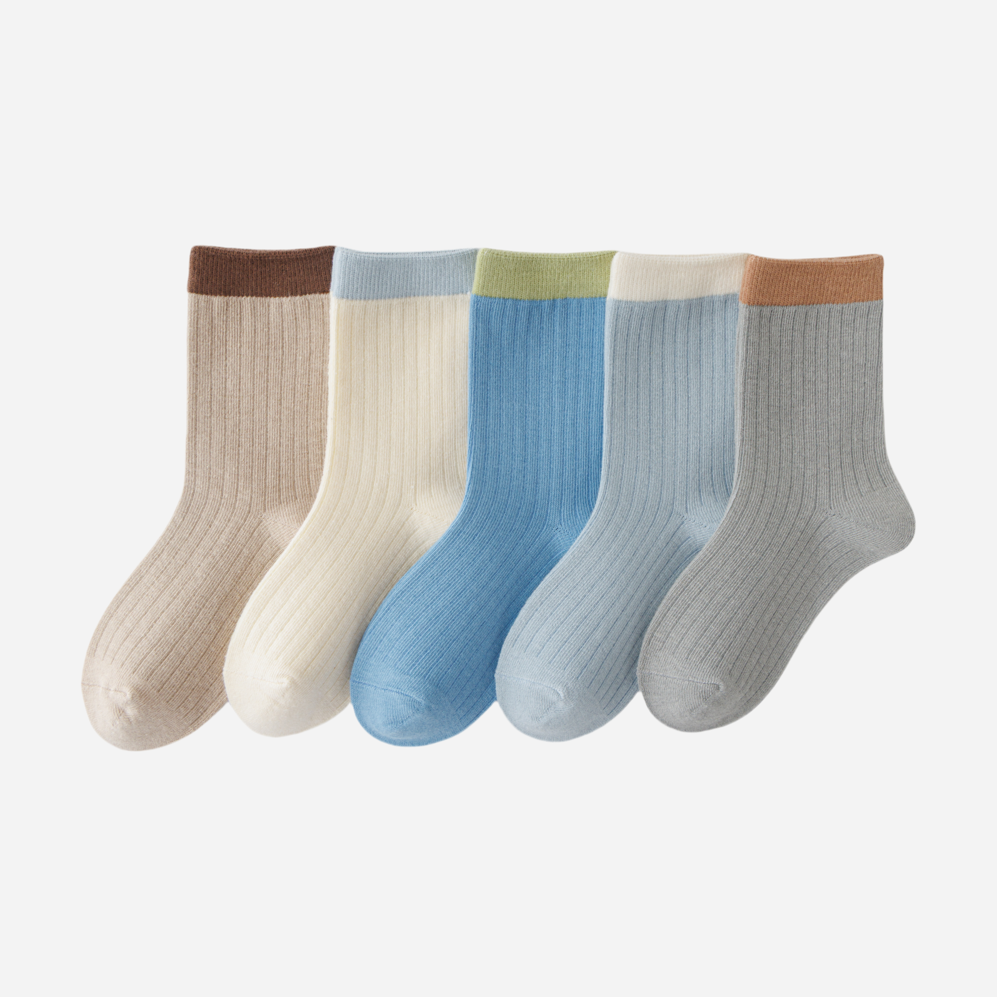 Kid's Tipped Cuff Ribbed Cotton Socks - 5 Pairs