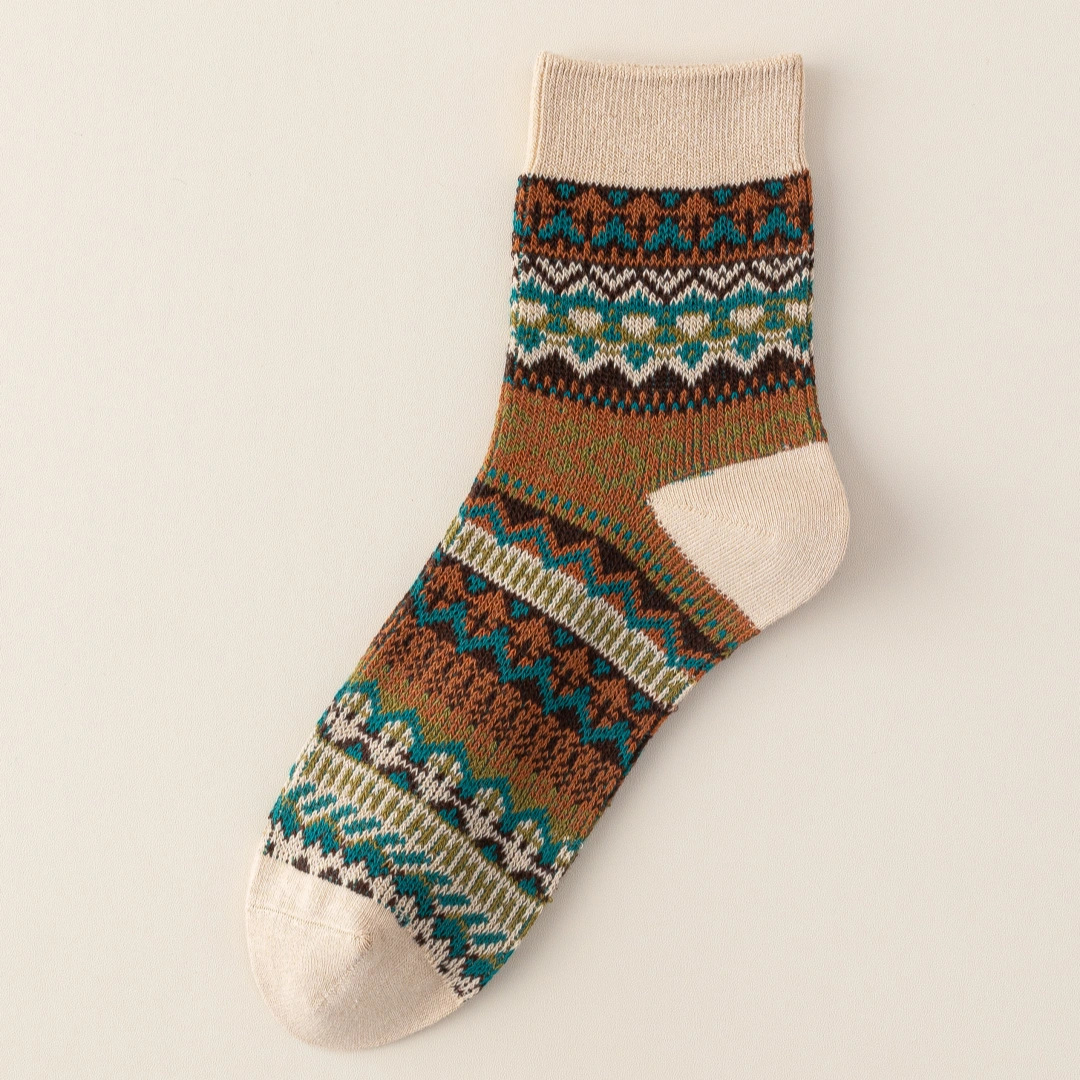 Men's Vintage Fair Isle Textured Wool Blend Ankle Socks