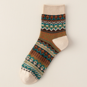 Men's Vintage Fair Isle Textured Wool Blend Ankle Socks