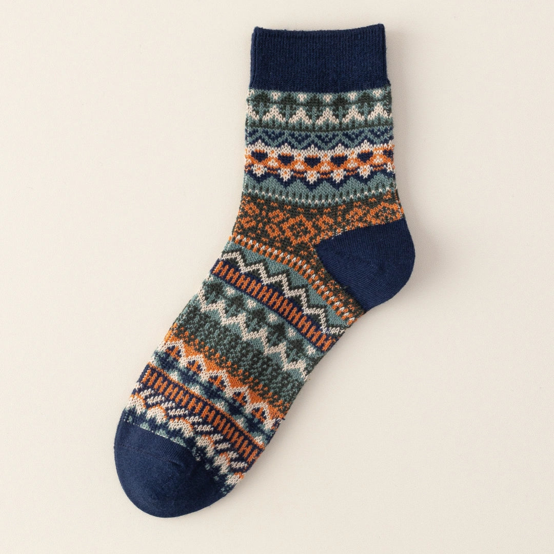 Men's Vintage Fair Isle Textured Wool Blend Ankle Socks