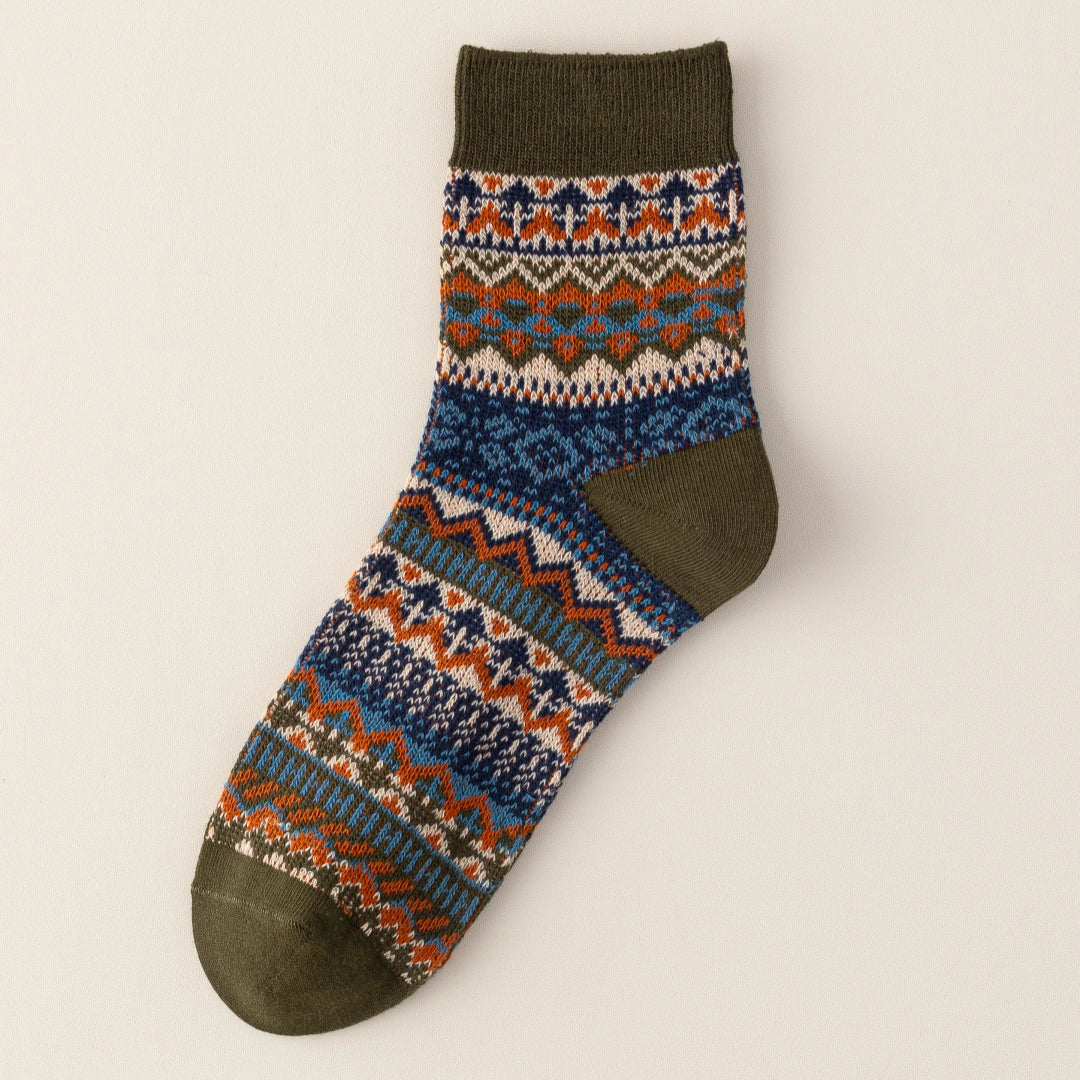 Men's Vintage Fair Isle Textured Wool Blend Ankle Socks