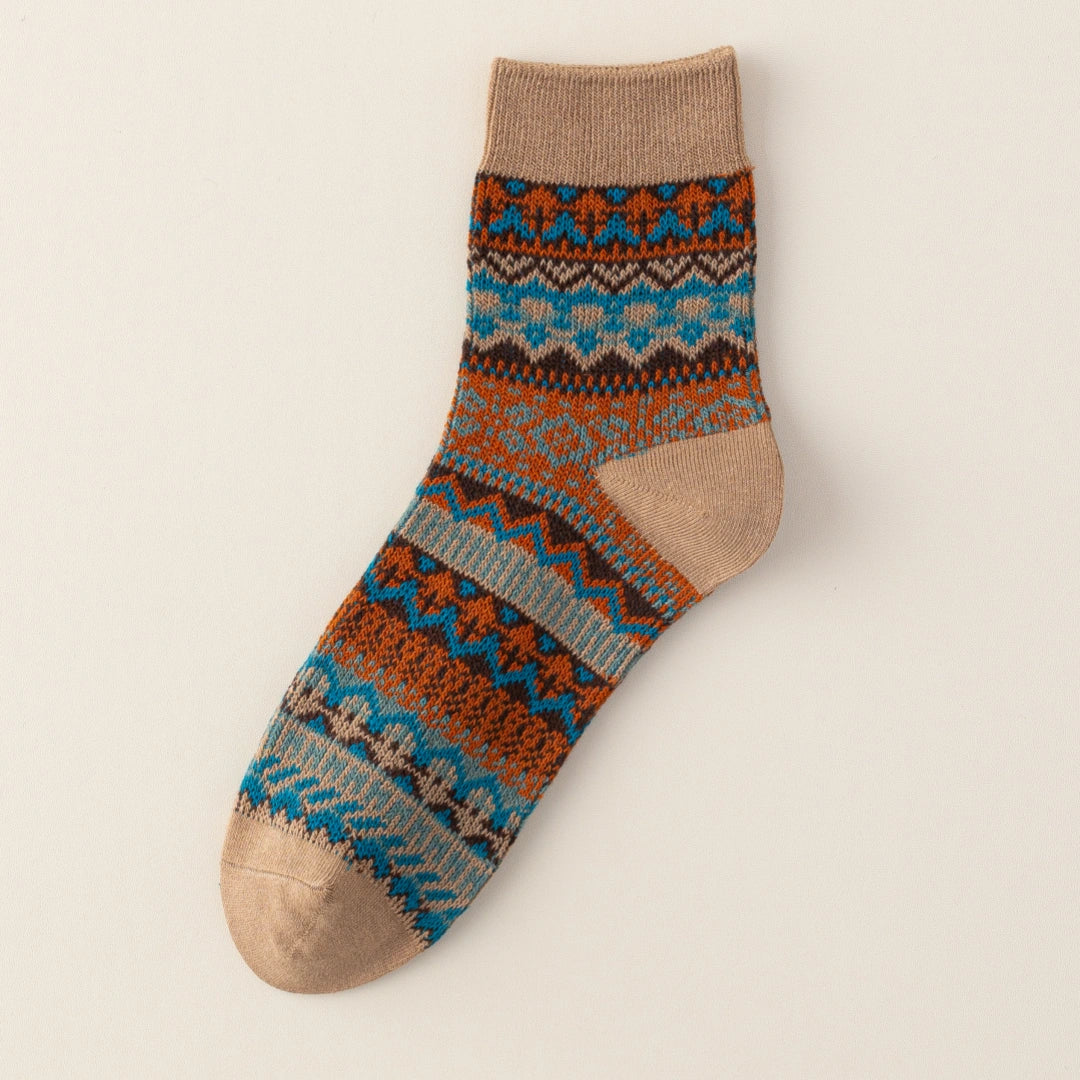 Men's Vintage Fair Isle Textured Wool Blend Ankle Socks